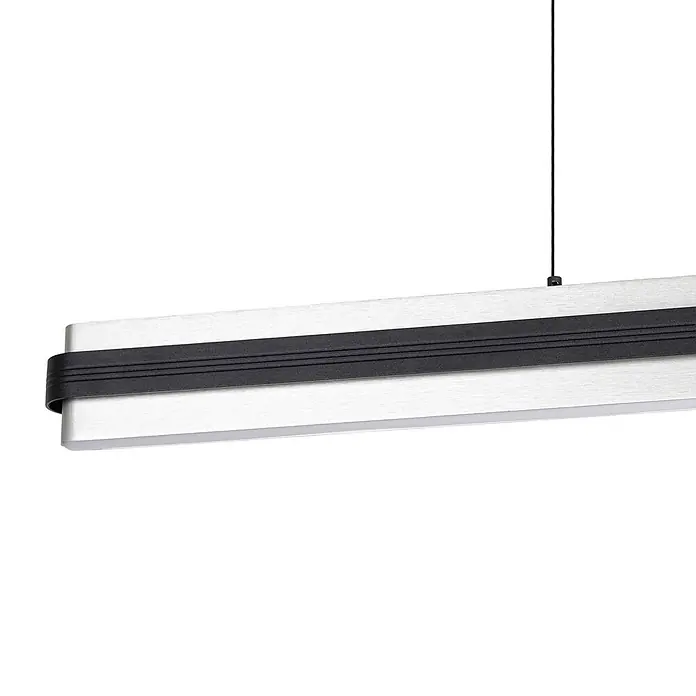 Lucande Pendelleuchte Tarnin - L x B x H: 98 x 7 x 8 cm, schwarz, Schwarz, nickel - Gebürstete silberne Linear-Pendelleuchte mit schwarzem Texturband, von oben abgehängt.