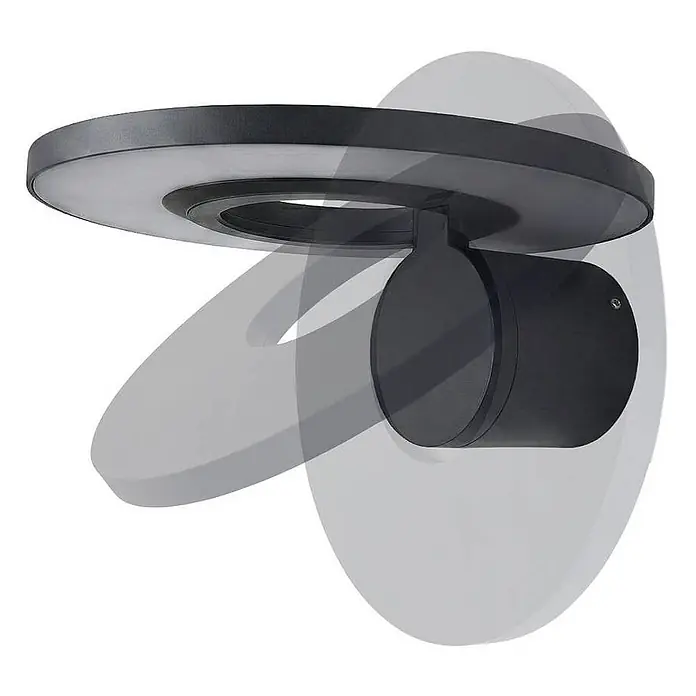 Arcchio Außenwandleuchte Tovio - alu / grau / zink, alu / grau / zink, IP65 - Schwarze moderne LED-Wandleuchte mit kreisförmigem Leuchtring und zylindrischer Halterung.