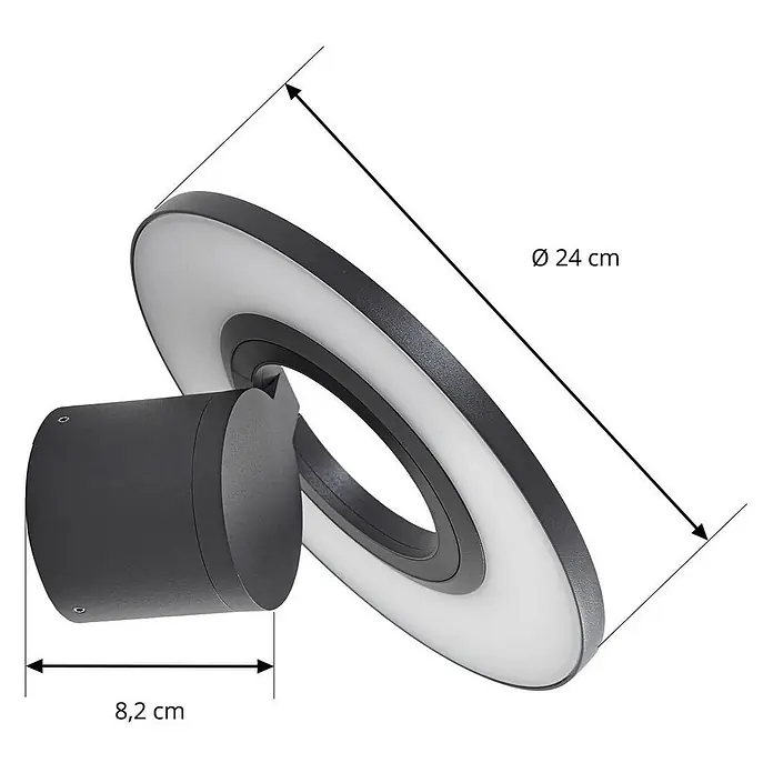 Arcchio Außenwandleuchte Tovio - alu / grau / zink, alu / grau / zink, IP65 - Dunkelgraue kreisförmige LED-Wandleuchte mit integriertem Lichtring. Durchmesser 24 cm, Tiefe 8,2 cm.