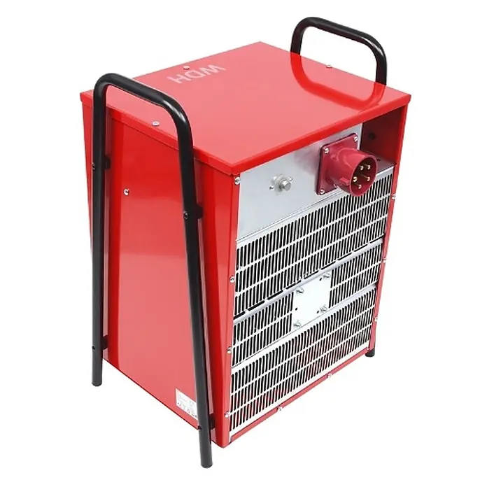 WDH Bauheizer WDH-IFH20, 20kW Heizleistung -  - Rotes, metallisches Industrie-Heizgerät mit schwarzen Tragegriffen und sichtbarem Stromanschluss an einer Seitenplatte.