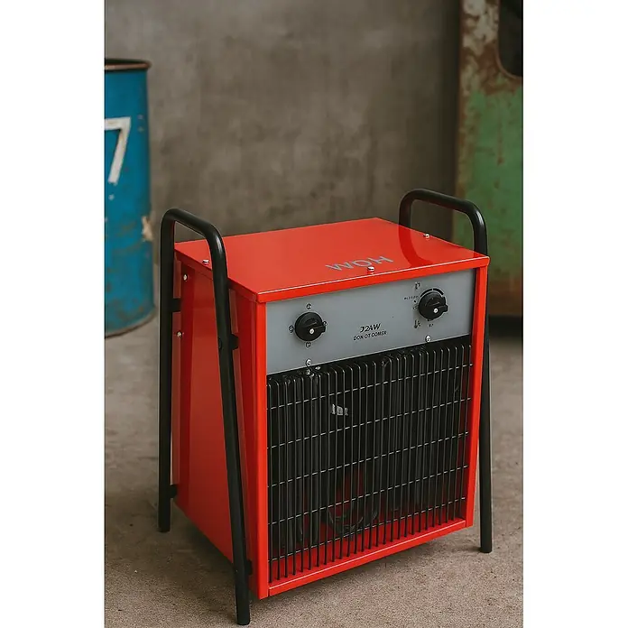 WDH Bauheizer WDH-IFH20, 20kW Heizleistung -  - Rote Industrie-Elektroheizung mit schwarzen Griffen und Bedienfeld, für anspruchsvolle Umgebungen.