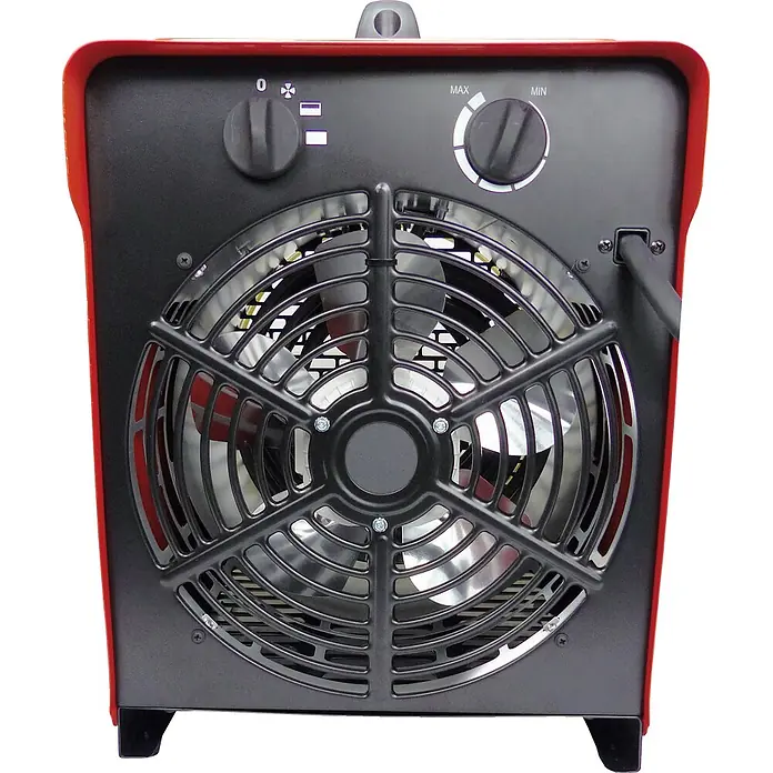 WDH Bauheizer WDH-BGP10S, 10kW Heizleistung -  - Roter und schwarzer Industrie-Heizlüfter mit zwei Drehknöpfen und Schutzgitter.