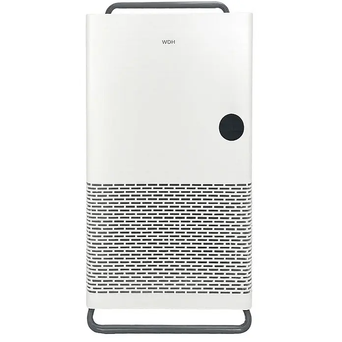 WDH Heizlüfter WDH-NDU22WT, Konvektions- und Heizradiator mit WLAN-Funktion -  - Weißer Luftreiniger mit 'WDH'-Logo, schwarzem Sensor und gerastertem Unterteil. Mit dunkelgrauem Griff und Standfuß.