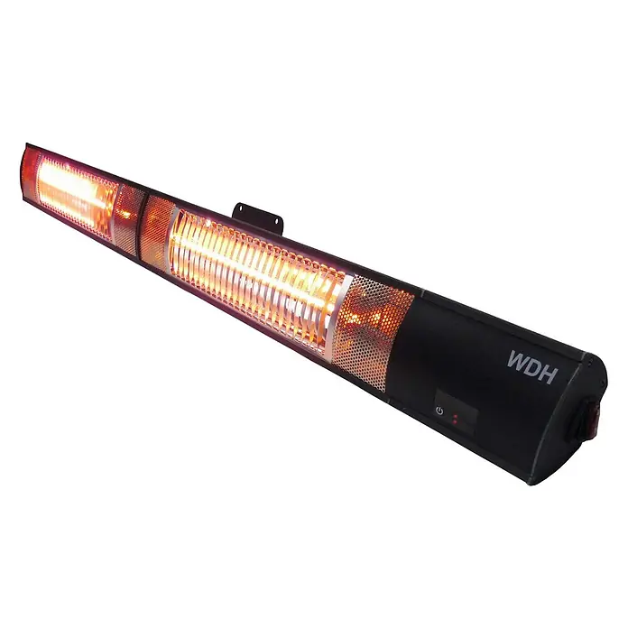 WDH Heizlüfter WDH-300WS Wandheizstrahler mit zwei Heizstufen -  - Schwarzer Heizstrahler mit glühenden orange-roten Heizelementen und perforiertem Schutzgitter.