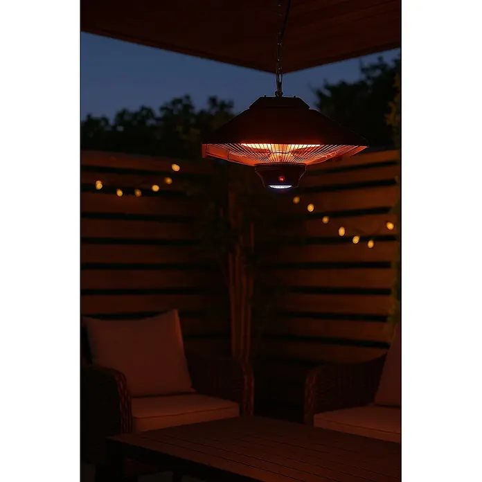 WDH Heizlüfter WDH-200LS Deckenheizstrahler -  - Hängender Terrassenheizer spendet Wärme und Licht für eine abendliche Sitzecke im Freien.