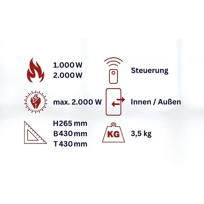 WDH Heizlüfter WDH-200LS Deckenheizstrahler -  - Produktspezifikationen: 1000W/2000W Leistung, Fernsteuerung, Innen-/Außenbereich, 265x430x430mm, 3,5kg Gewicht.
