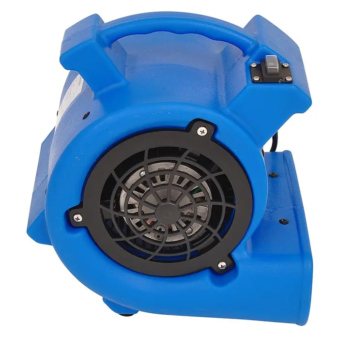 WDH Bodenventilator Mini Turbolüfter WDH-C20 -  - Blauer Kunststoff-Luftgebläse mit schwarzem Schutzgitter, Griff und Schalter.