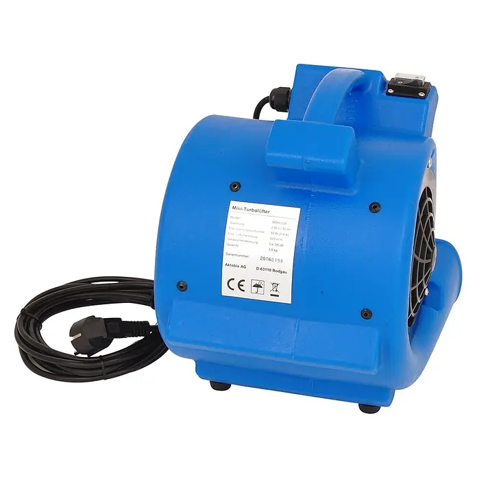 WDH Bodenventilator Mini Turbolüfter WDH-C20 -  - Blauer Kunststoff-Mini-Turbolüfter mit Netzkabel und Schalter.