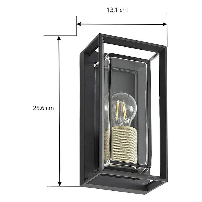 Arcchio Außenwandleuchte Ismera - 11,6 x 13,1 x 25,6 cm, schwarz, schwarz, IP65 - Schwarze rechteckige Außenwandleuchte mit klarem Glas und sichtbarer Filamentbirne.