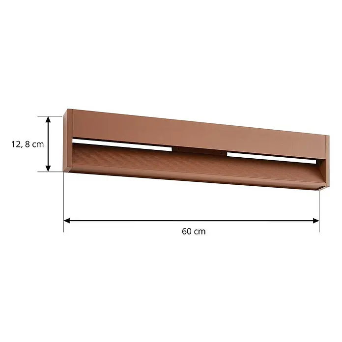 Lucande Außenwandleuchte Trevin - 60 x 60 x 12,8 cm, braun / rost, IP65 - Braunes lineares Gerät mit gerippter Front, 60 cm lang und 12,8 cm hoch.