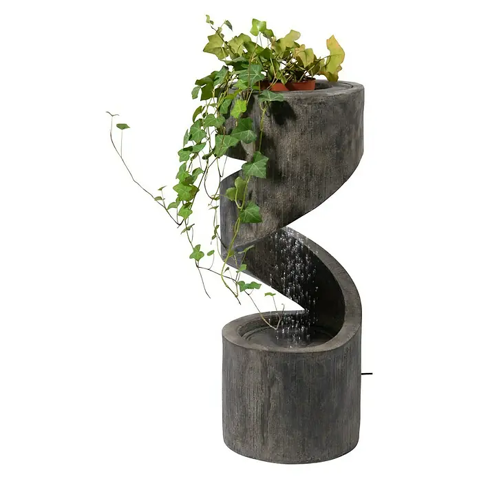 Dobar Gartenbrunnen - 31,5 x 31,5 x 79,5 cm, Kunststoff, Grau - Diese spiralförmige Wasserkaskade mit Pflanzschale ist ein dekoratives Highlight für jeden Garten oder Wohnbereich.