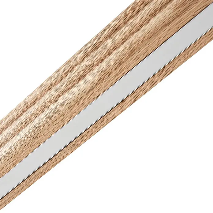 Lucande Pendelleuchte Annetta - L x B x H: 117 x 5,5 x 6 cm, Holz hell, Holz hell, grau - Hellbraunes Holzprofil mit einem silbernen Metallstreifen.