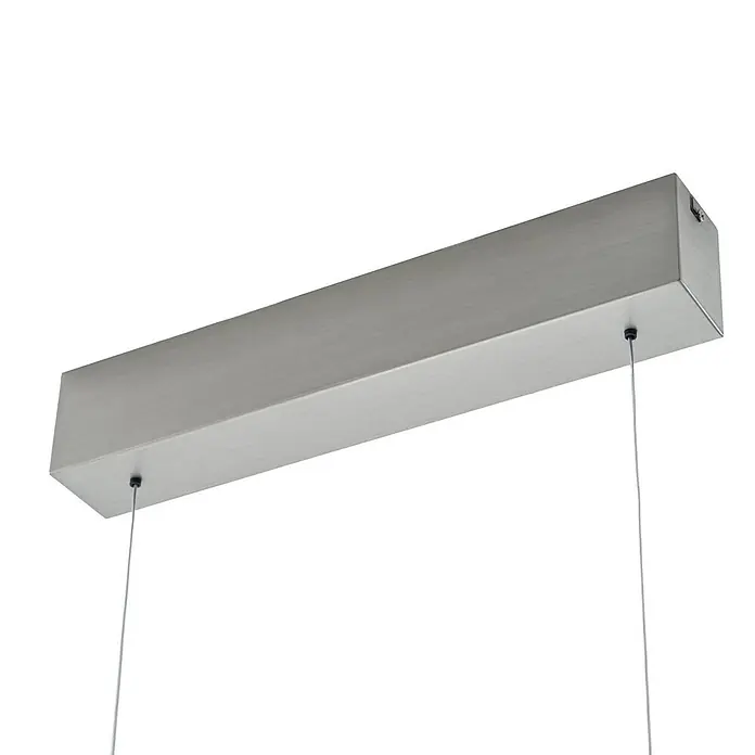 Lucande Pendelleuchte Annetta - L x B x H: 117 x 5,5 x 6 cm, Holz hell, Holz hell, grau - Schlankes, rechteckiges Gehäuse aus gebürstetem Silbermetall für eine lineare Pendelleuchte mit Aufhängkabeln.