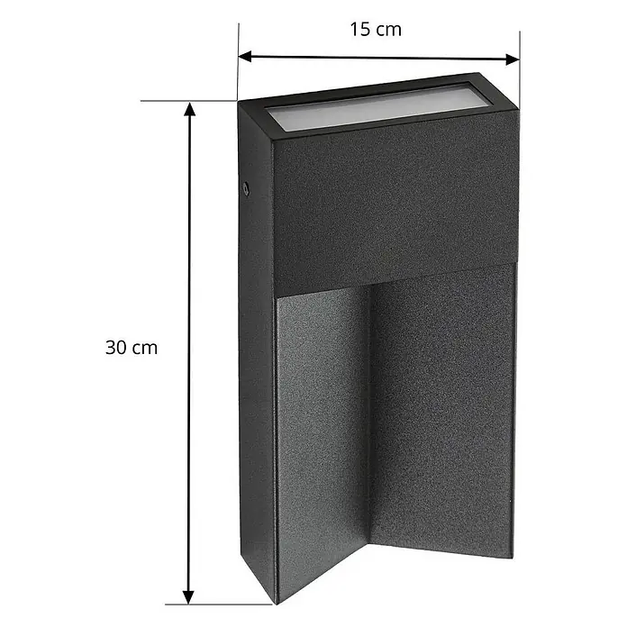 Lucande Außenwandleuchte Kaholo - schwarz, schwarz, IP44 - Dunkelgraue rechteckige Wandleuchte, 30 cm hoch und 15 cm breit, mit modernem geometrischem Design.