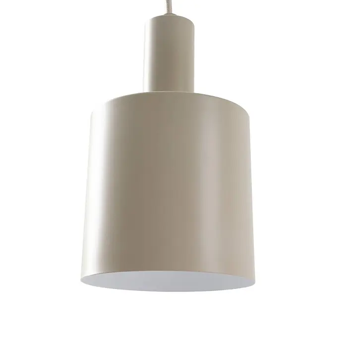 Lindby Pendelleuchte Ovelia - L x B x H: 43 x 43 x 150 cm, creme / amber, beige, E27 - Helle, zylindrische Pendelleuchte in Beige mit weißer Innenseite, an einem Kabel hängend.
