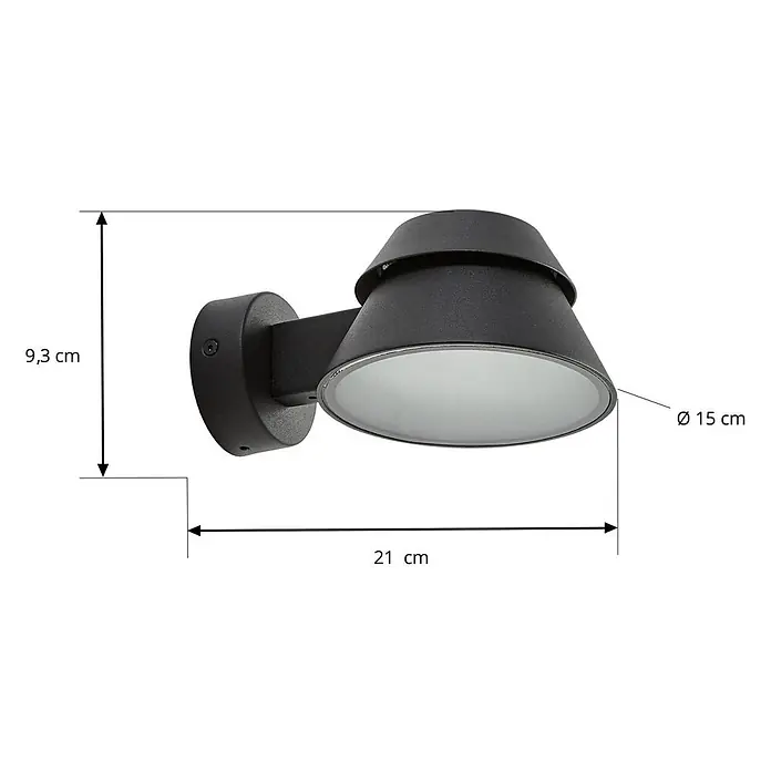 Lucande Außenwandleuchte Moena - schwarz, schwarz, IP44 - Schwarze Außenwandleuchte mit konischem Schirm und weißem Diffusor, Maße 21x9,3 cm, Ø 15 cm.