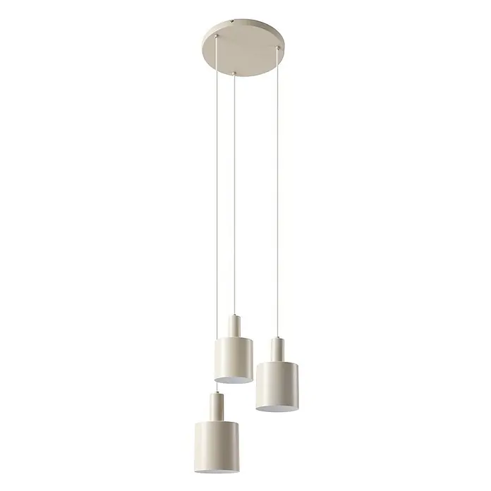 Lindby Pendelleuchte Ovelia - L x B x H: 43 x 43 x 150 cm, creme / amber, beige, E27 - Dreiflammige Pendelleuchte mit zylindrischen, hellbeigen Metallschirmen, von einer runden Abdeckung hängend.