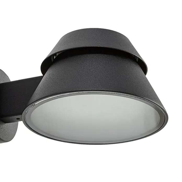 Lucande Außenwandleuchte Moena - schwarz, schwarz, IP44 - Dunkelgraue Wandleuchte für den Außenbereich mit strukturierter Oberfläche und mattierter Streuscheibe, konisches Schichtdesign.