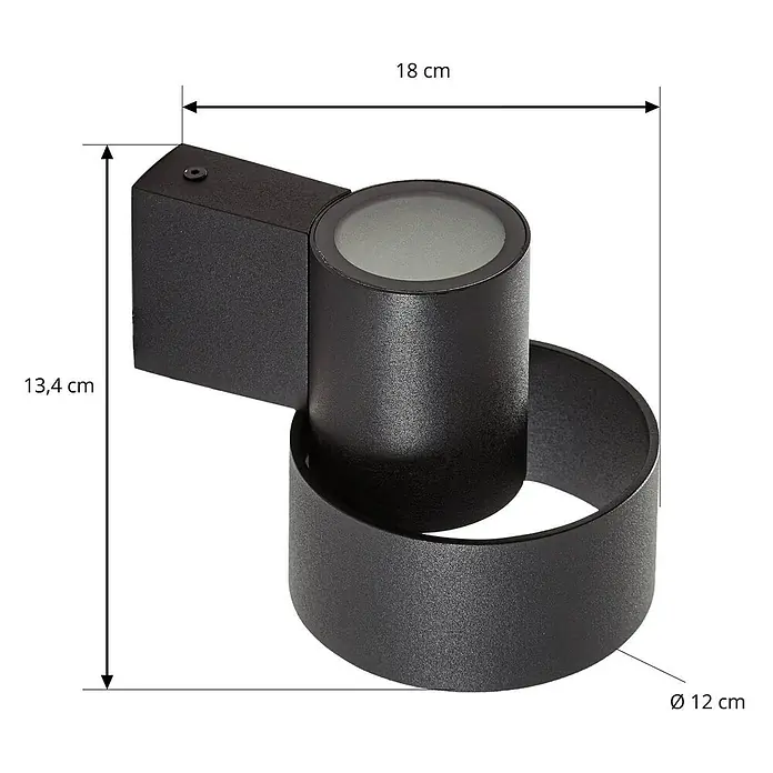 Lucande Außenwandleuchte Elune - schwarz, IP44 - Schwarze LED-Außenwandleuchte mit zylindrischem Leuchtenkopf und geschwungenem Gehäuse.