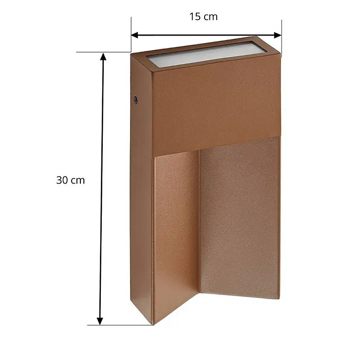 Lucande Außenwandleuchte Kaholo - braun / rost, braun / rost, IP44 - Rechteckige kupferfarbene Wandleuchte, 30x15 cm, mit oberem Lichtstreifen und abgewinkelter unterer Öffnung.