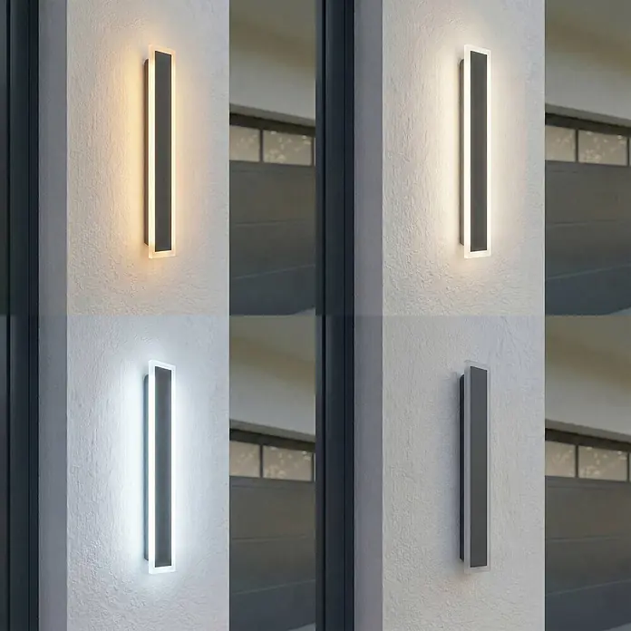 Lucande Außenwandleuchte Ilora - 3,9 x 8 x 60 cm, schwarz, schwarz, IP65 - Moderne rechteckige LED-Wandleuchte in Grau/Silber, leuchtend in Warm-, Kalt- und Tageslichtweiß, sowie im ausgeschalteten Zustand.