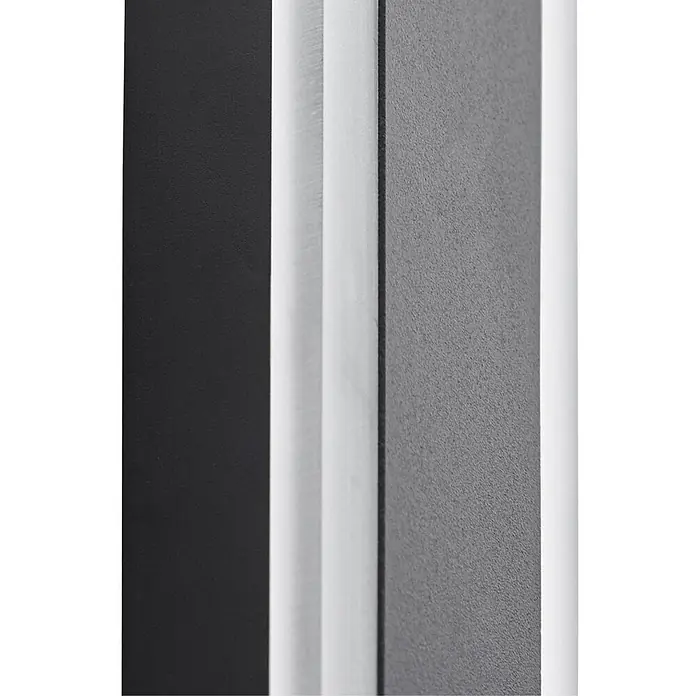 Lucande Außenwandleuchte Ilora - 3,9 x 8 x 60 cm, schwarz, schwarz, IP65 - Vertikale Paneele in strukturiertem Schwarz, glattem Weiß und körnigem Grau.