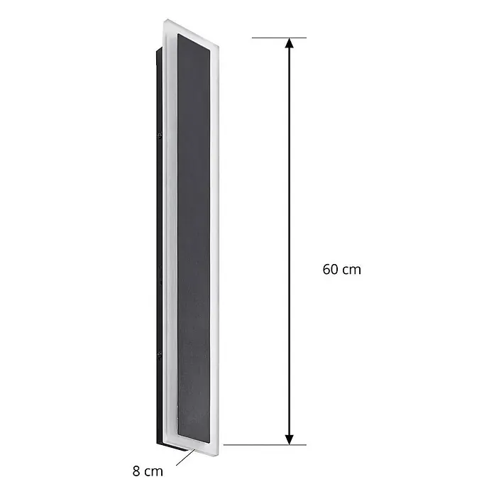 Lucande Außenwandleuchte Ilora - 3,9 x 8 x 60 cm, schwarz, schwarz, IP65 - Rechteckige, dunkelgraue LED-Außenwandleuchte mit weißem Diffusor, 60 cm hoch und 8 cm tief.