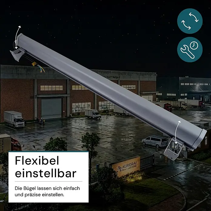 Luxula LED-Strahler LED-Hallenstrahler - 200 W, 25.000 lm, 5.000 K, L x B x H: 1.222 x 95 x 53 mm, IP65 - Graue, einstellbare lineare LED-Leuchte mit flexiblen Montagebügeln, ideal für den Außenbereich.