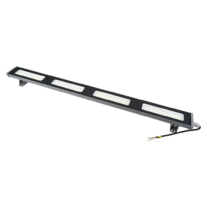 Luxula LED-Strahler LED-Hallenstrahler - 200 W, 25.000 lm, 5.000 K, L x B x H: 1.222 x 95 x 53 mm, IP65 - Lange, rechteckige graue und schwarze LED-Leuchte mit mehreren Lichtfeldern, Montagehalterungen und Anschlusskabel.