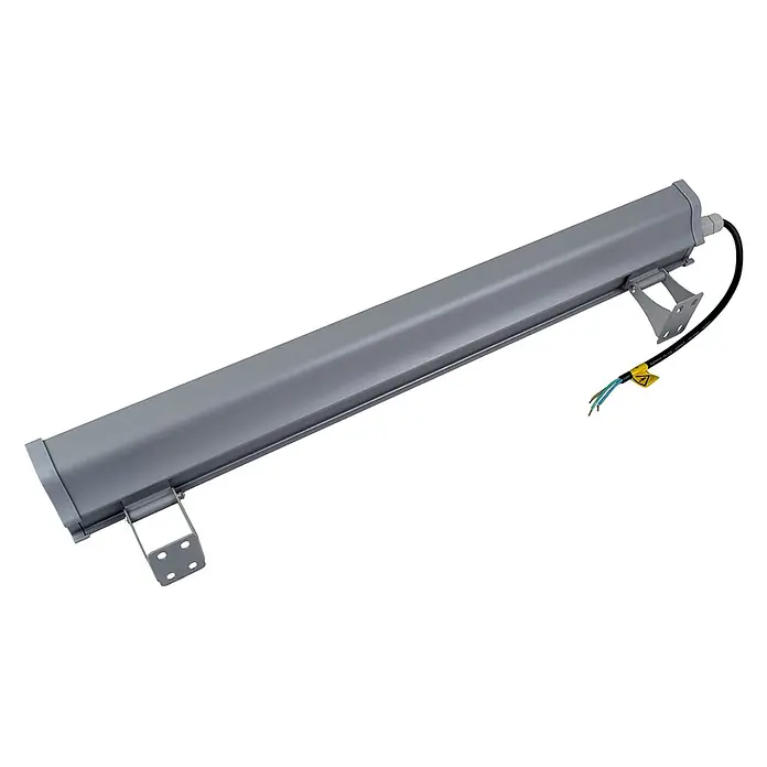 Luxula LED-Strahler LED-Hallenstrahler - 100 W, 12.400 lm, 5.000 K, IP65 - Graue, rechteckige Linear-LED-Leuchte mit Montagehalterungen und Elektrokabel.