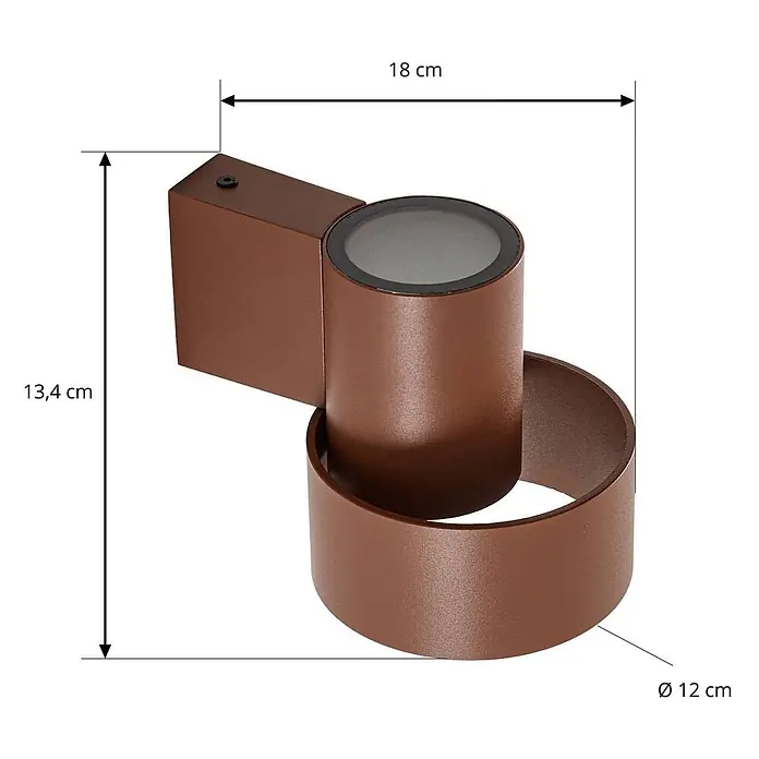 Lucande Außenwandleuchte Elune - braun / rost, IP44 - Bronzefarbene Metall-Wandleuchte mit zylindrischem Licht und dekorativer geschwungener Basis.