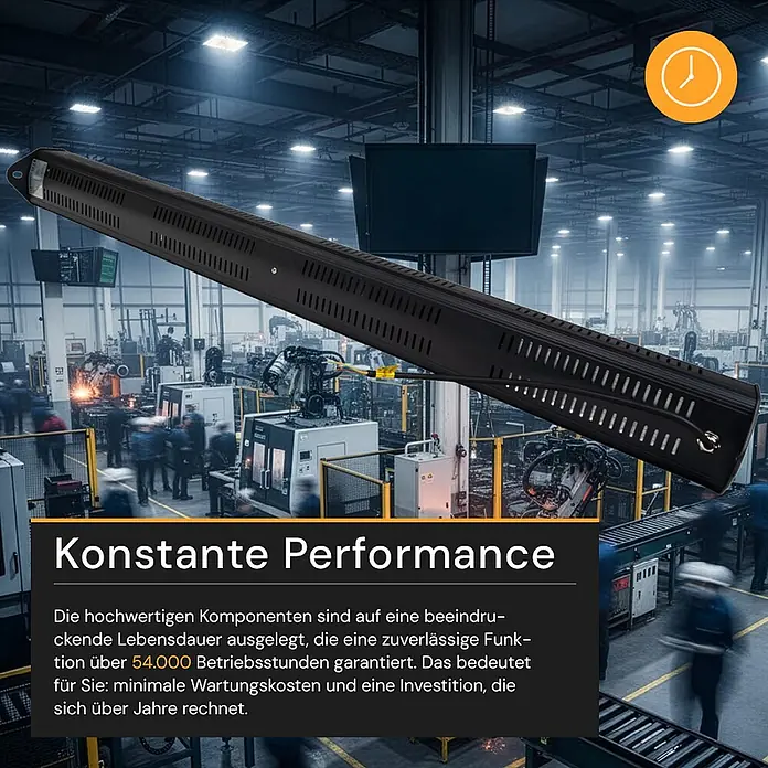 Enovalite LED-Strahler LED-Hallenstrahler - 200 W, 24.000 lm, 5.000 K, L x B x H: 1.115 x 115 x 105 mm, IP65 - Robustes schwarzes lineares Industrielicht für konstante Leistung in Fabrikumgebungen.