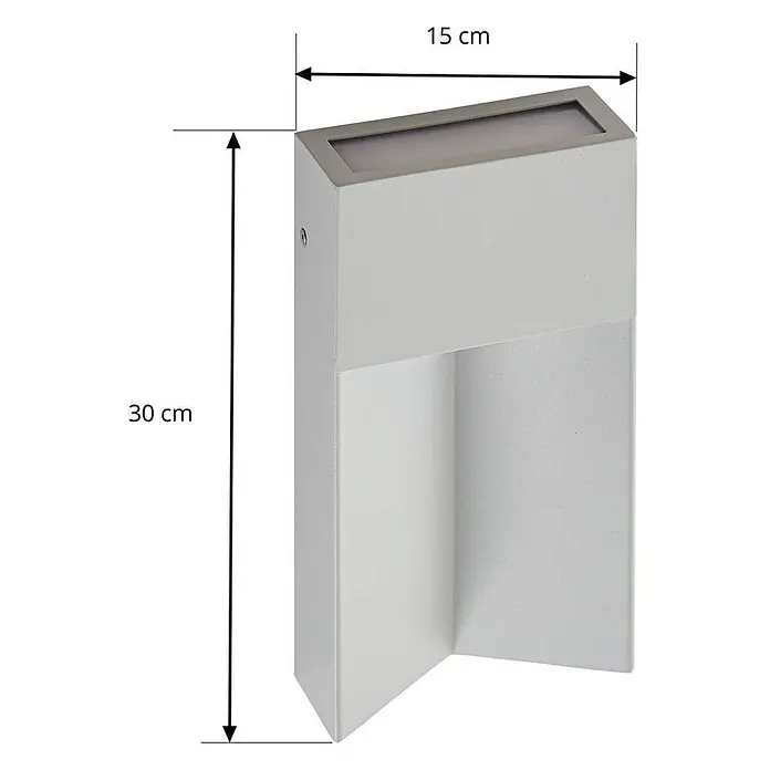 Lucande Außenwandleuchte Kaholo - alu / grau / zink, alu / grau / zink, IP44 - Moderne, hellgraue Wandleuchte, 30 cm hoch und 15 cm breit, mit abgewinkelter Oberseite und unterem Ausschnitt.
