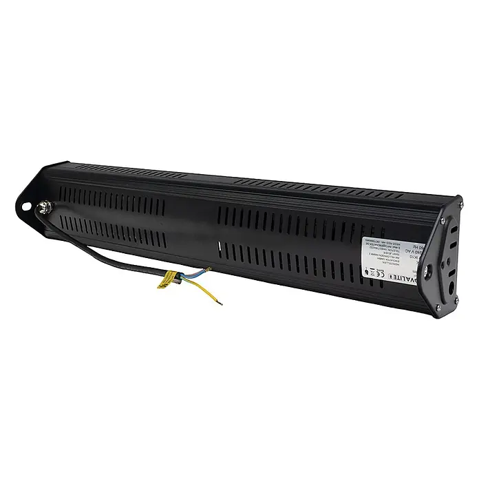 Enovalite LED-Strahler LED-Hallenstrahler - 100 W, 12.000 lm, 5.000 K, IP65 - Schwarze LED-Leiste aus Metall mit Lüftungsschlitzen und Stromkabel.