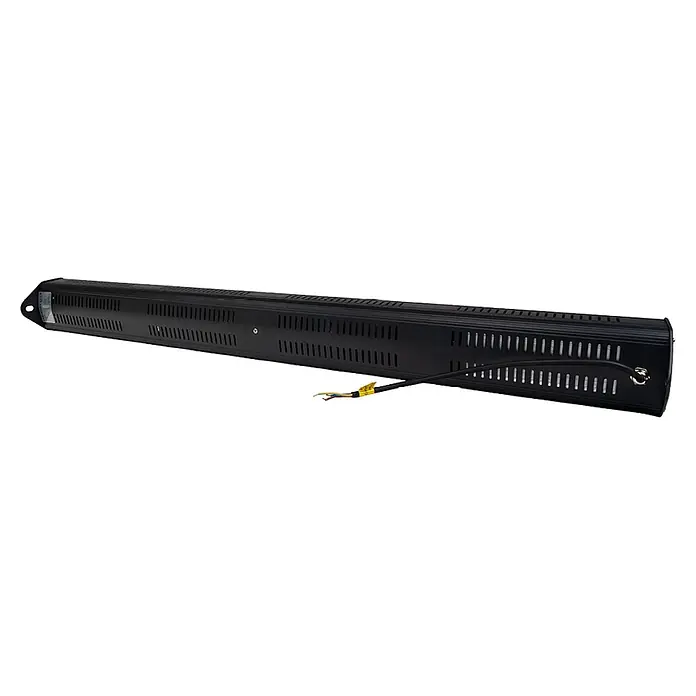 Enovalite LED-Strahler LED-Hallenstrahler - 300 W, 36.000 lm, 5.000 K, IP65 - Schwarze rechteckige Lichtleiste mit Lüftungsschlitzen, Stromkabel mit offenen Adern und Montagehalterung.