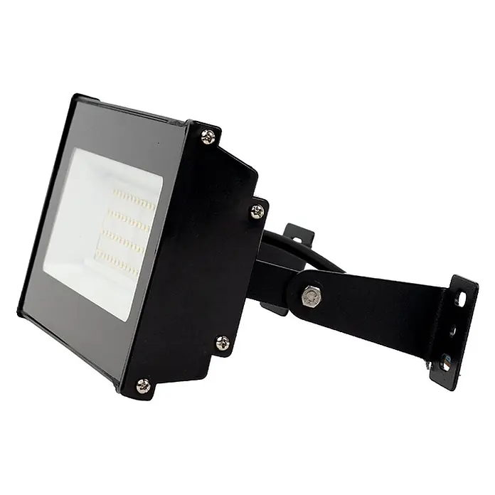 Luxula LED-Strahler LED-Hallenstrahler - 50 W, 5.000 lm, 4.000 K, L x B x H: 263 x 124 x 46 mm, IP65 - Schwarzer, rechteckiger LED-Flutlichtstrahler mit sichtbaren Dioden und verstellbarer Montagehalterung.
