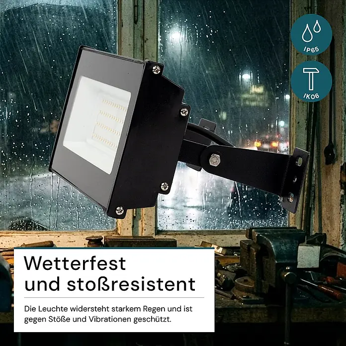 Luxula LED-Strahler LED-Hallenstrahler - 50 W, 5.000 lm, 4.000 K, L x B x H: 263 x 124 x 46 mm, IP65 - Schwarzer LED-Fluter mit Montagebügel, wetterfest und stoßfest (IP65, IK06).