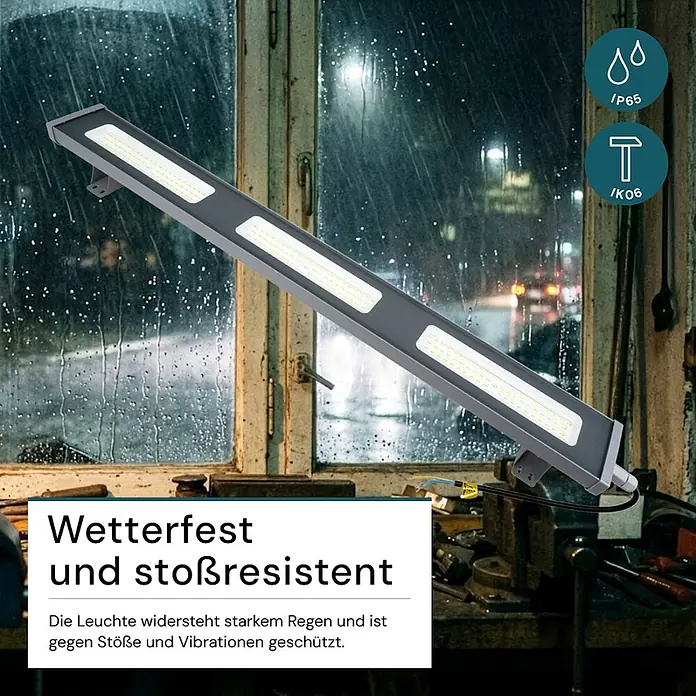 Luxula LED-Strahler LED-Hallenstrahler - 150 W, 18.700 lm, 5.000 K, L x B x H: 922 x 95 x 53 mm, IP65 - Eine lange, graue LED-Industrieleuchte, wetterfest und stoßresistent (IP65/IK06), geeignet für anspruchsvolle Umgebungen.