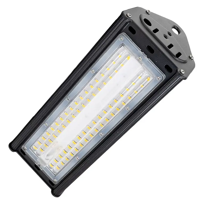 Enovalite LED-Strahler LED-Hallenstrahler - 50 W, 6.000 lm, 5.000 K, IP65 - Schwarze LED-Straßenleuchte mit mehreren Reihen gelber LEDs und klarer Schutzabdeckung, ideal für Außenbeleuchtung.
