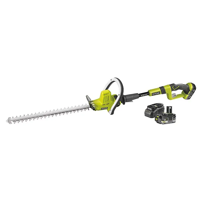 Ryobi ONE+ Maschinenpaket - Akku-Heckenschere OHT1850X,18V, 4 Ah Akku & 2A Ladegerät - Grün-schwarze Ryobi ONE+ X-Reach Stielheckenschere mit Silberklinge, 18V Lithium+ Akkus und Ladegerät.