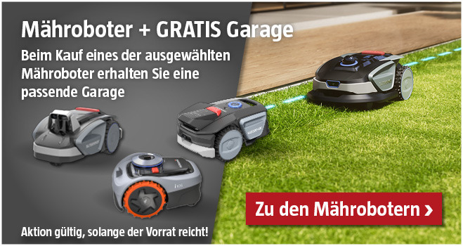 Aktion Mähroboter mit gratis Garage solange der Vorrat reicht