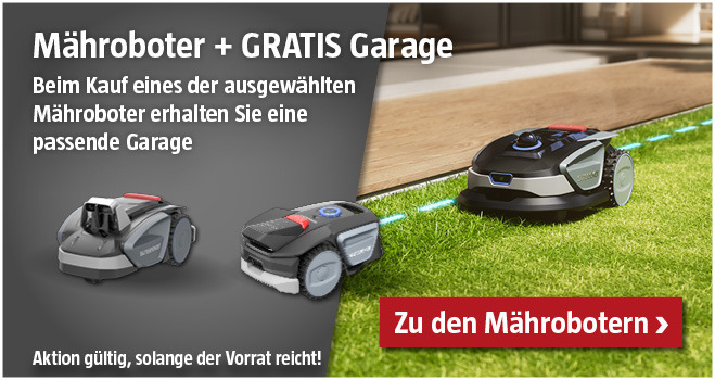 Aktion Mähroboter mit gratis Garage solange der Vorrat reicht