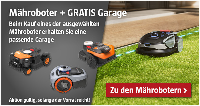 Aktion Mähroboter mit gratis Garage solange der Vorrat reicht