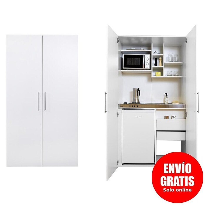Respekta Cocina en armario (104 cm, Con placa de dos fuegos, Blanco)
