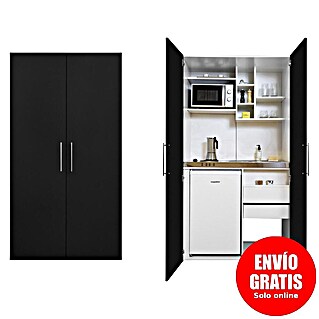 Respekta Cocina en armario Peter (Ancho: 104 cm, Negro, Placa de cocina doble y microondas)