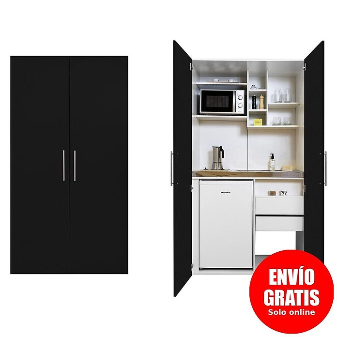 Respekta Cocina en armario (104 cm, Con placa vitrocerámica, Negro)