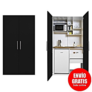 Respekta Cocina en armario Peter (Ancho: 104 cm, Negro, Con placa vitrocerámica y microondas)