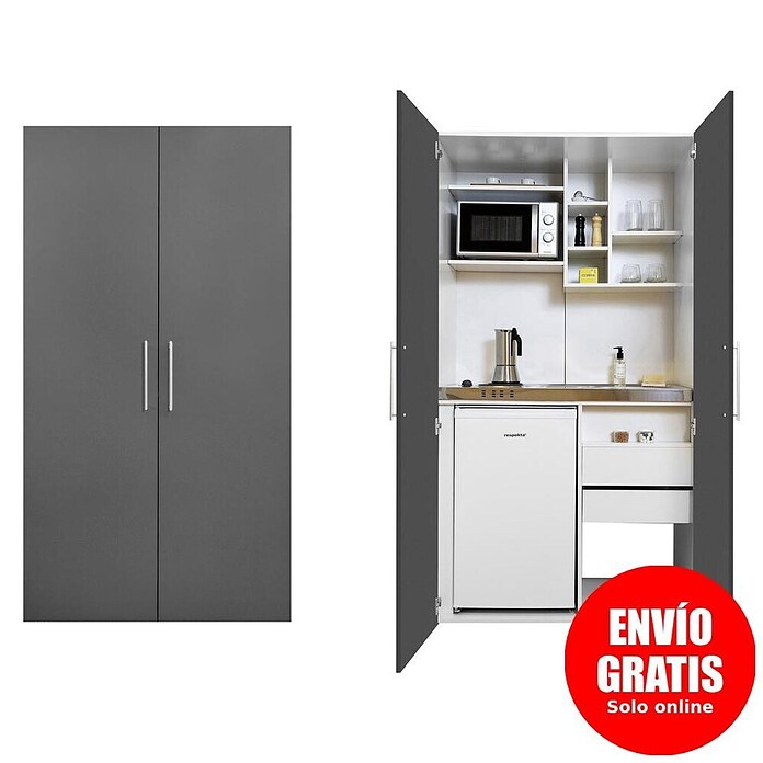 Respekta Cocina en armario (104 cm, Con placa de dos fuegos, Gris)