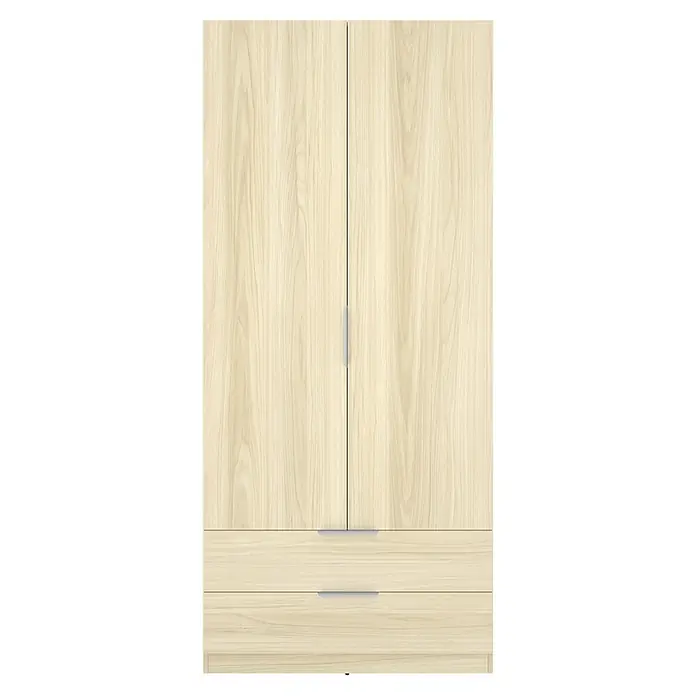 Dekit Armario para ropa Emax - L x An x Al: 51,4 x 91 x 203,5 cm, Roble claro, Número de cajones: 2 ud. - Armario efecto madera clara con dos puertas y dos cajones inferiores, con tiradores plateados.