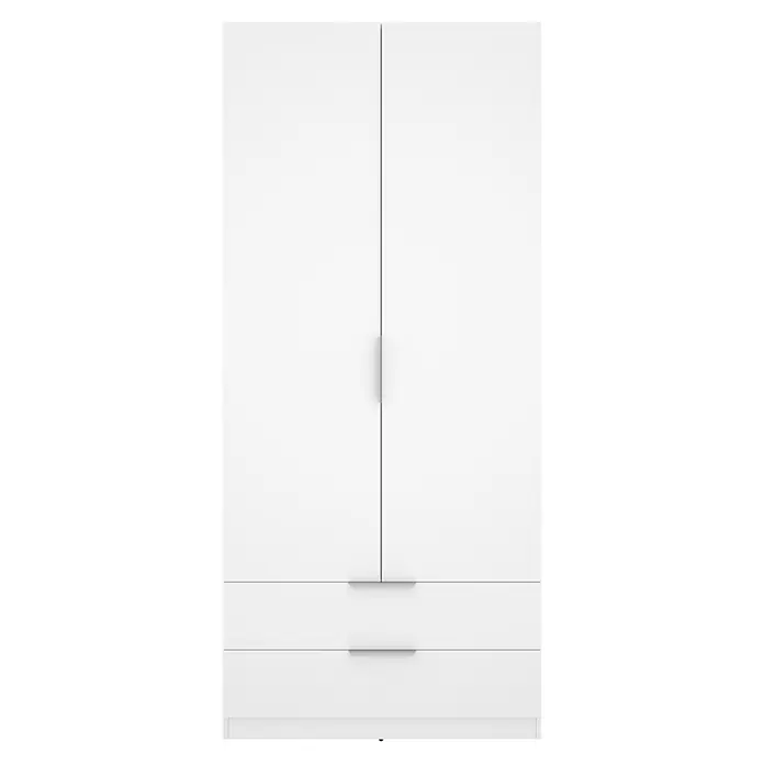 Dekit Armario para ropa Emax - L x An x Al: 51,4 x 91 x 203,5 cm, Blanco, Número de cajones: 2 ud. - Armario blanco con dos puertas, dos cajones y tiradores integrados.